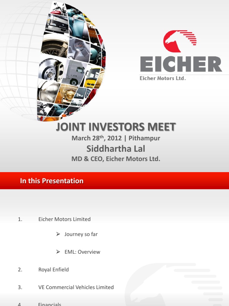 Presentation On Eicher Motors LTD PDF Investor Automotive Equipment