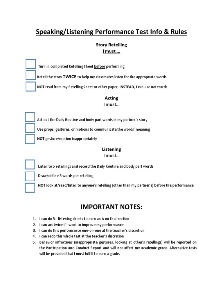 Speaking and Listening Test Guidelines | PDF