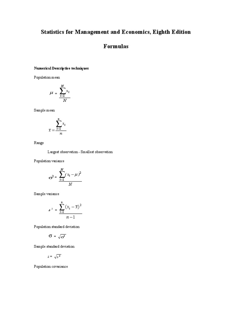 Portfolio Variance and Statistics Formulas | PDF | Teaching Methods ...