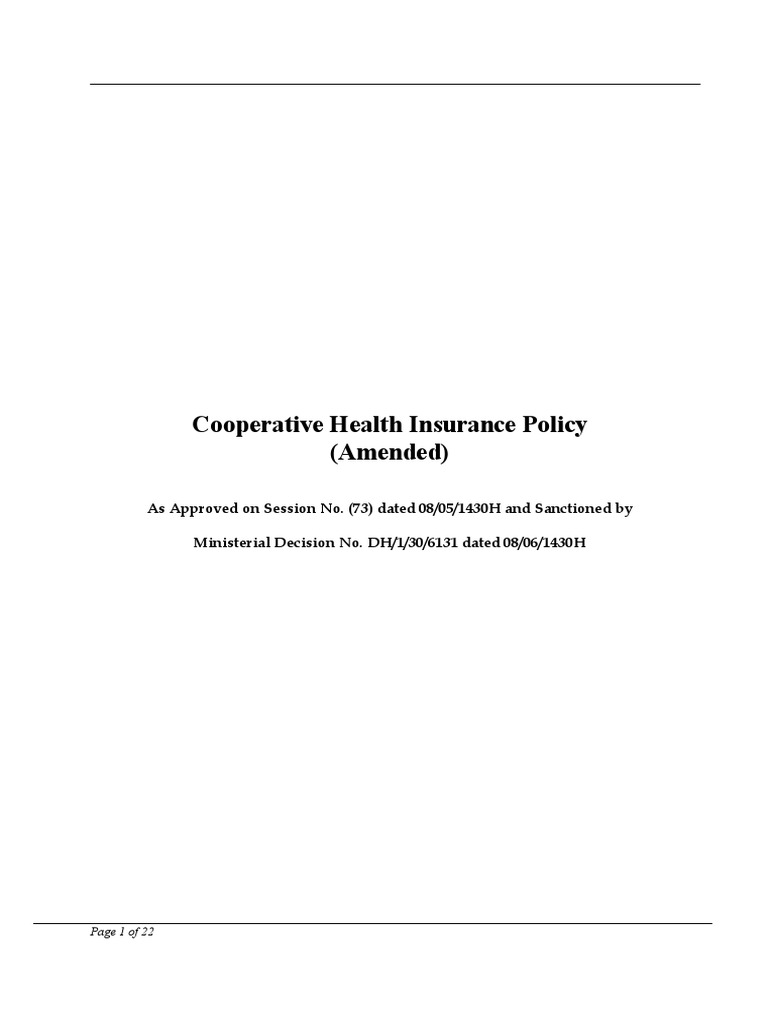 Cooperative Health Insurance Policy | PDF | Government | Wellness