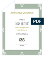 Certificate of Appreciation Lana Krtinić