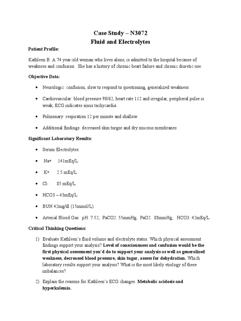 Fluid And Electrolytes Case Study Pdf Heart Physiology