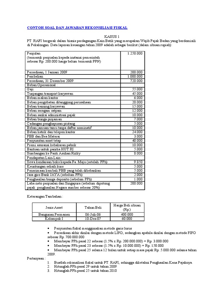 Koreksi Fiskal Contoh Soal