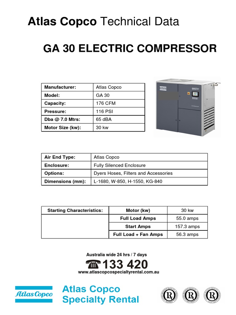 Atlas Copco Technical Data GA30