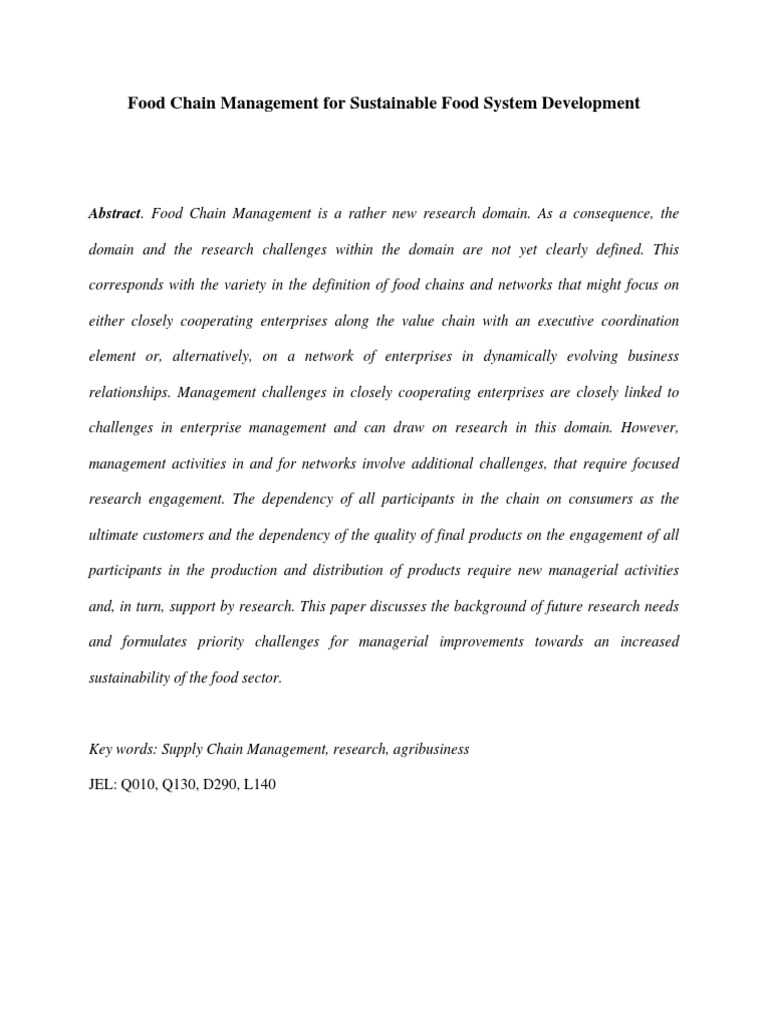 Food Chain Management For Sustainable Food System Development | PDF ...