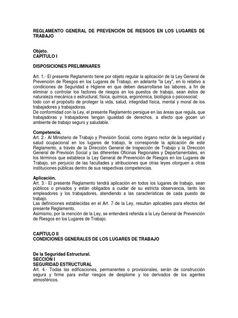 Reglamento General de Prevención de Riesgos en Los Lugares de Trabajo ...