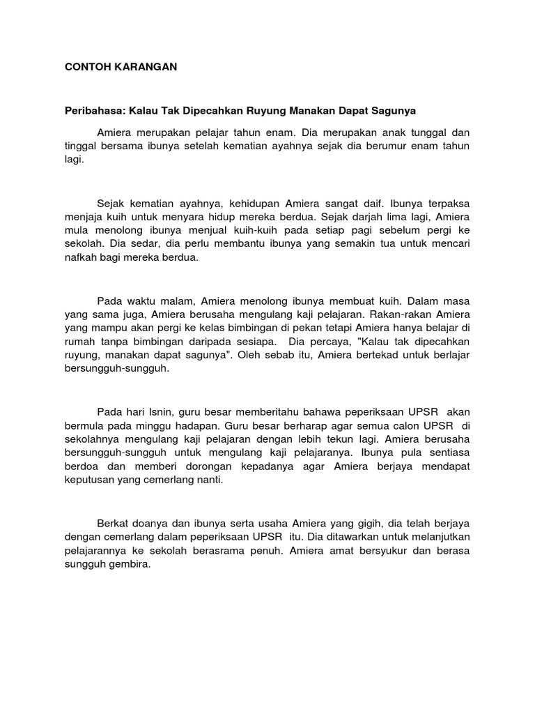 Contoh Karangan Peribahasa Tahun 5