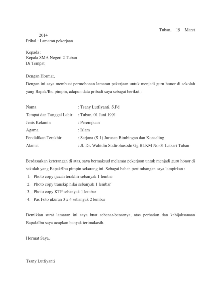 Download 61+ Contoh Surat Surat Lamaran Kerja Guru Bahasa Indonesia Terbaru Gratis