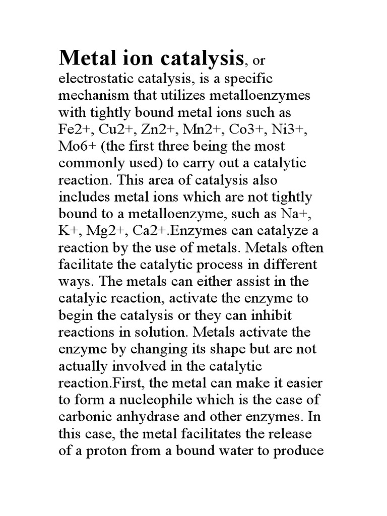 Metal Ion Catalysis Catalysis Chemical Reactions