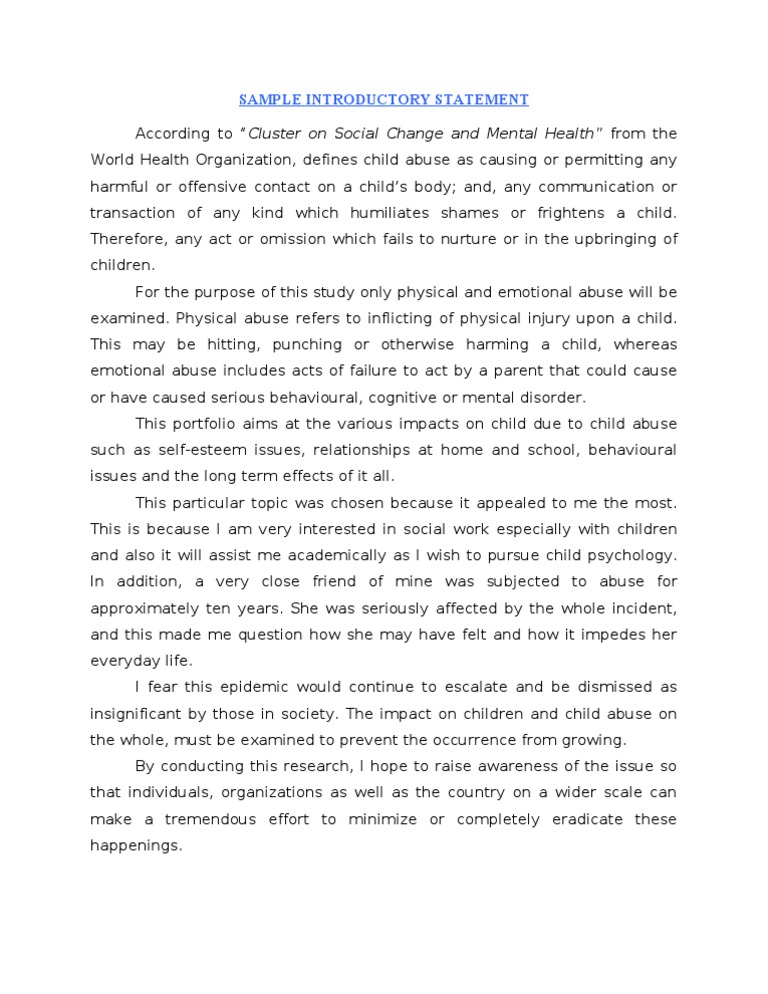 Sample Introductory Statement | PDF | Psychological Abuse | Child Abuse
