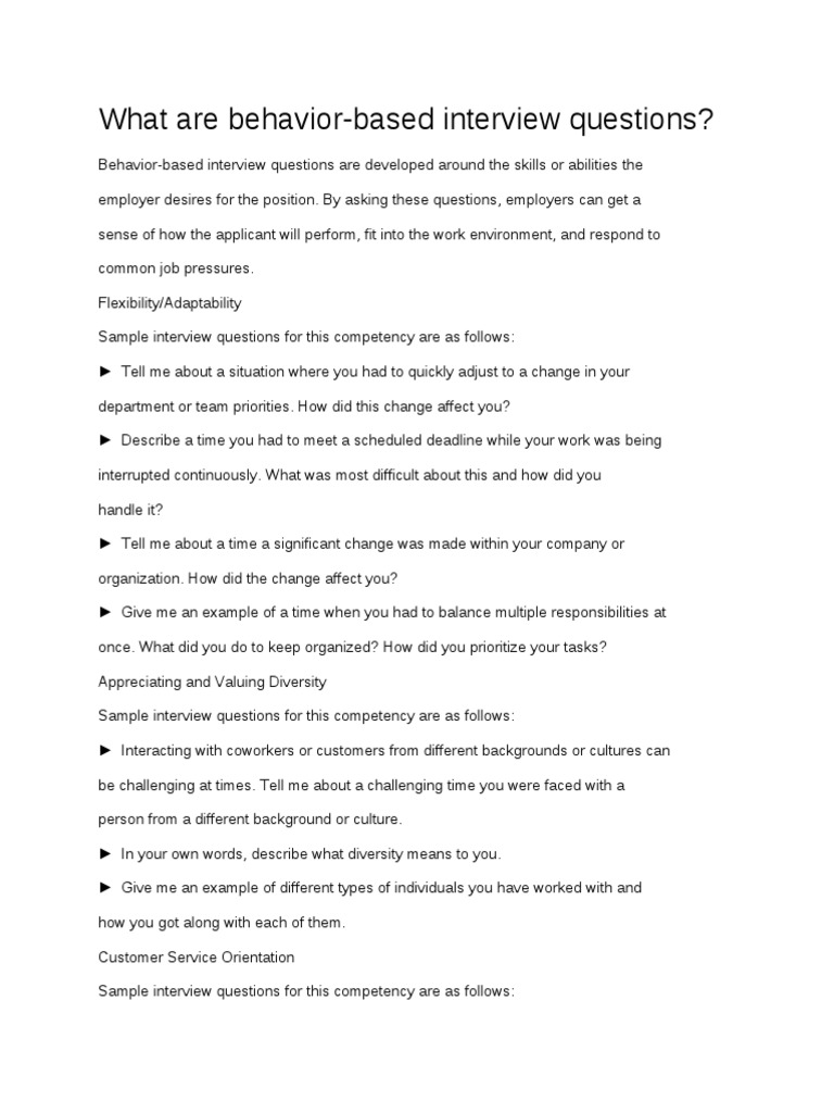 What Are Behavior-Based Interview Questions? | PDF | Competence (Human ...