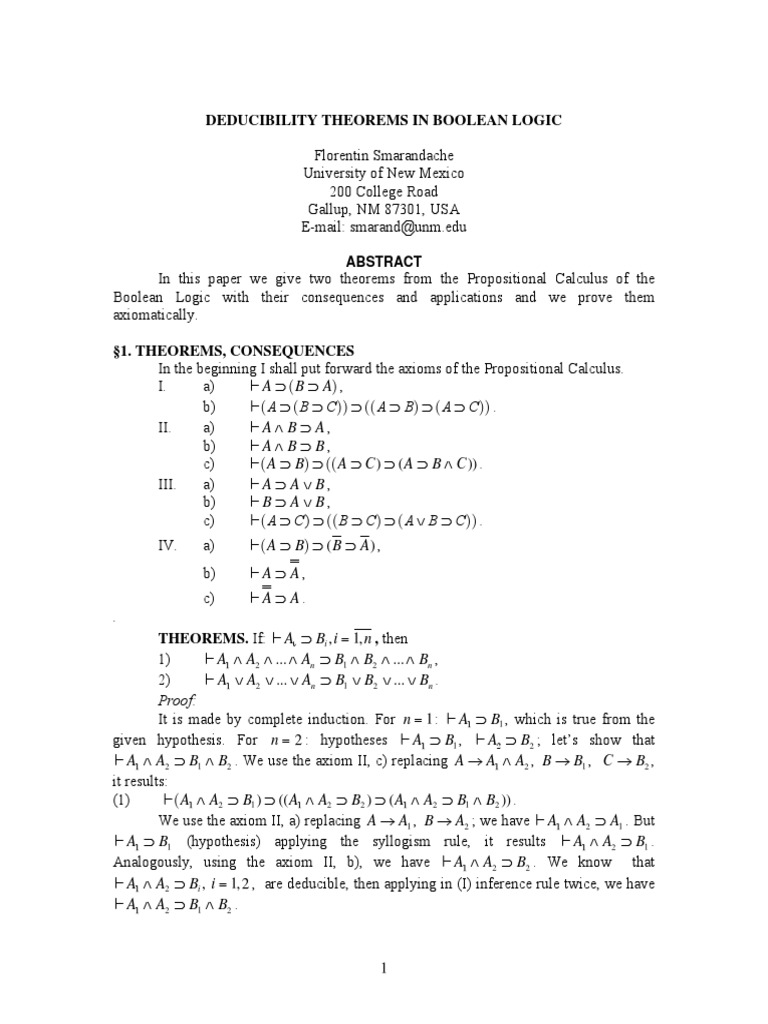 Boolean Logic Deducibility Theorems | PDF