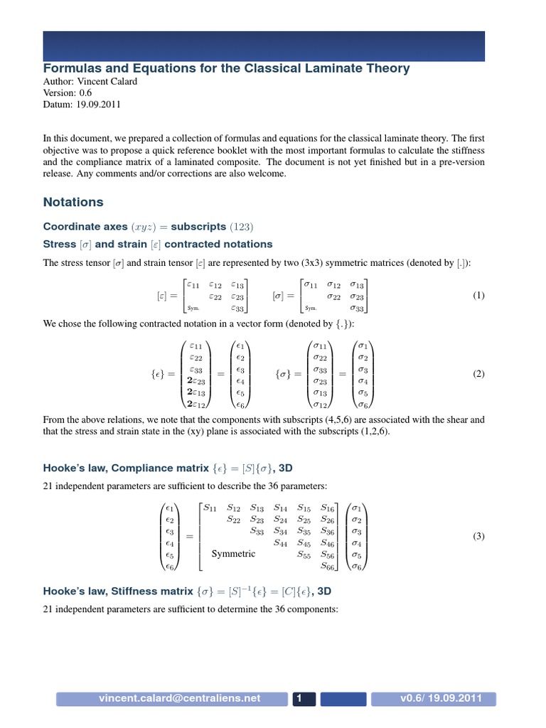 Formulas and Equations For The Classical Laminate Theory PDF