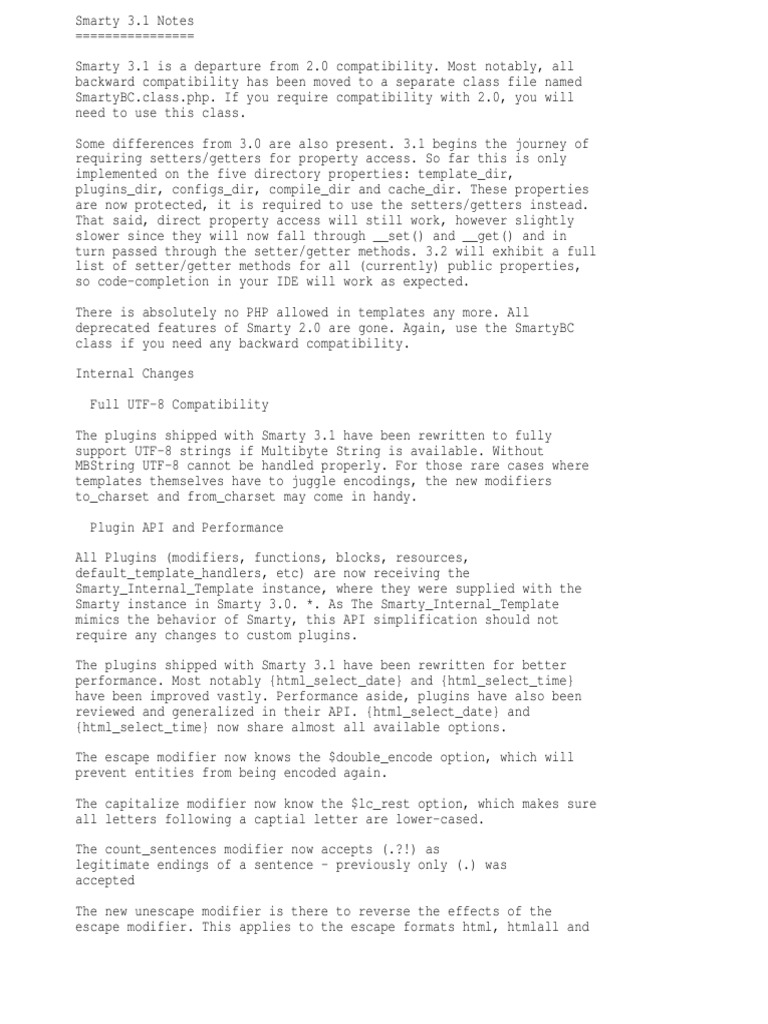 Smarty 3.1 Notes | PDF | Php | Application Programming Interface