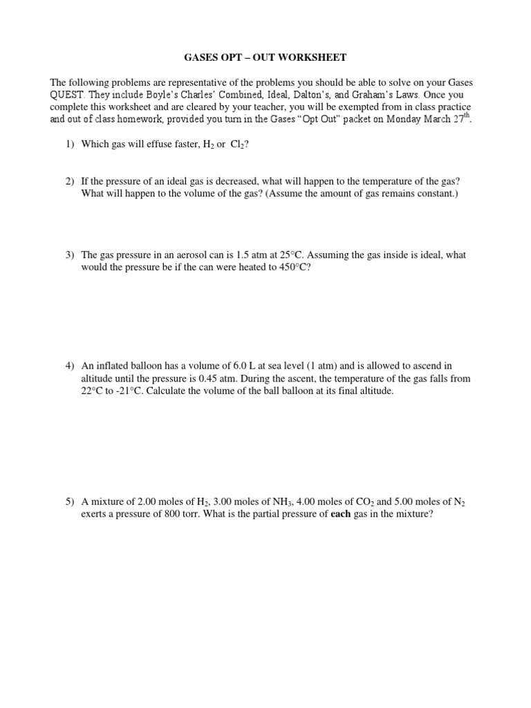 Gas Laws Opt Out PDF Scuba Diving Pressure