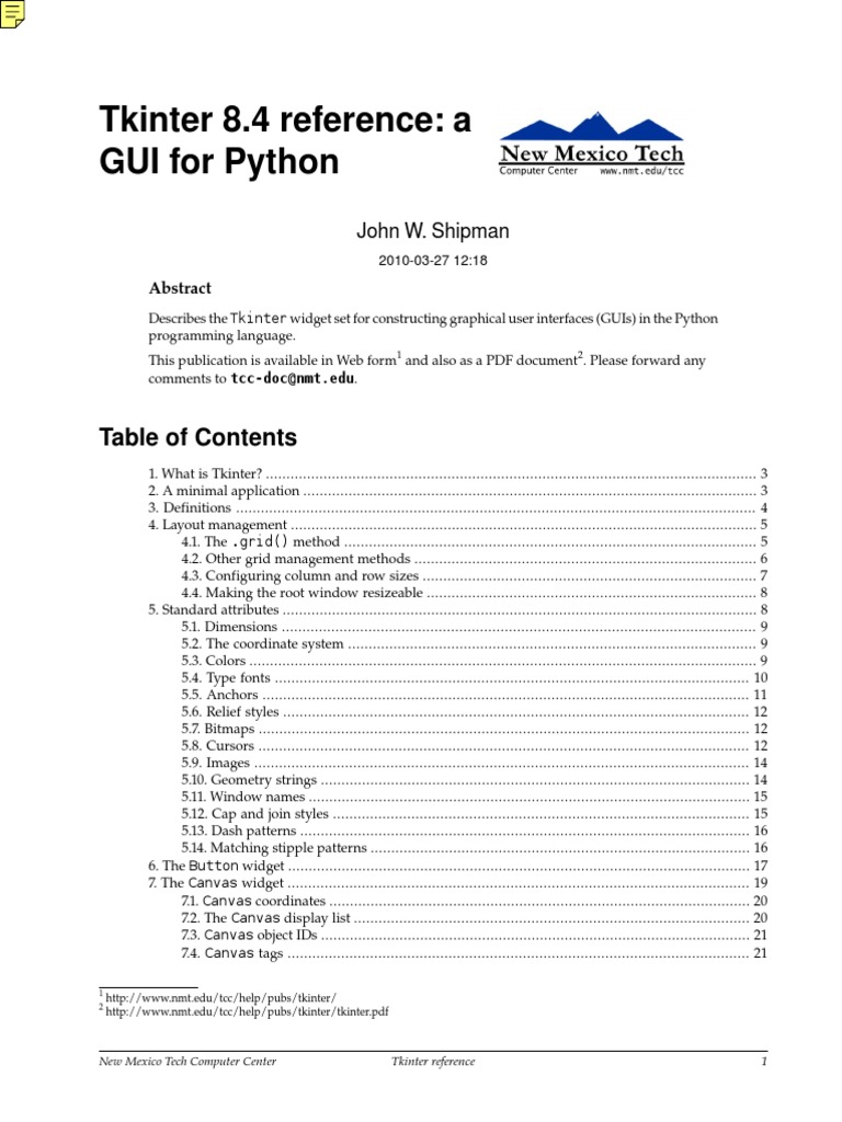 Tkinter 8.4 Reference - A GUI For Python (2010) PDF | Download Free PDF ...
