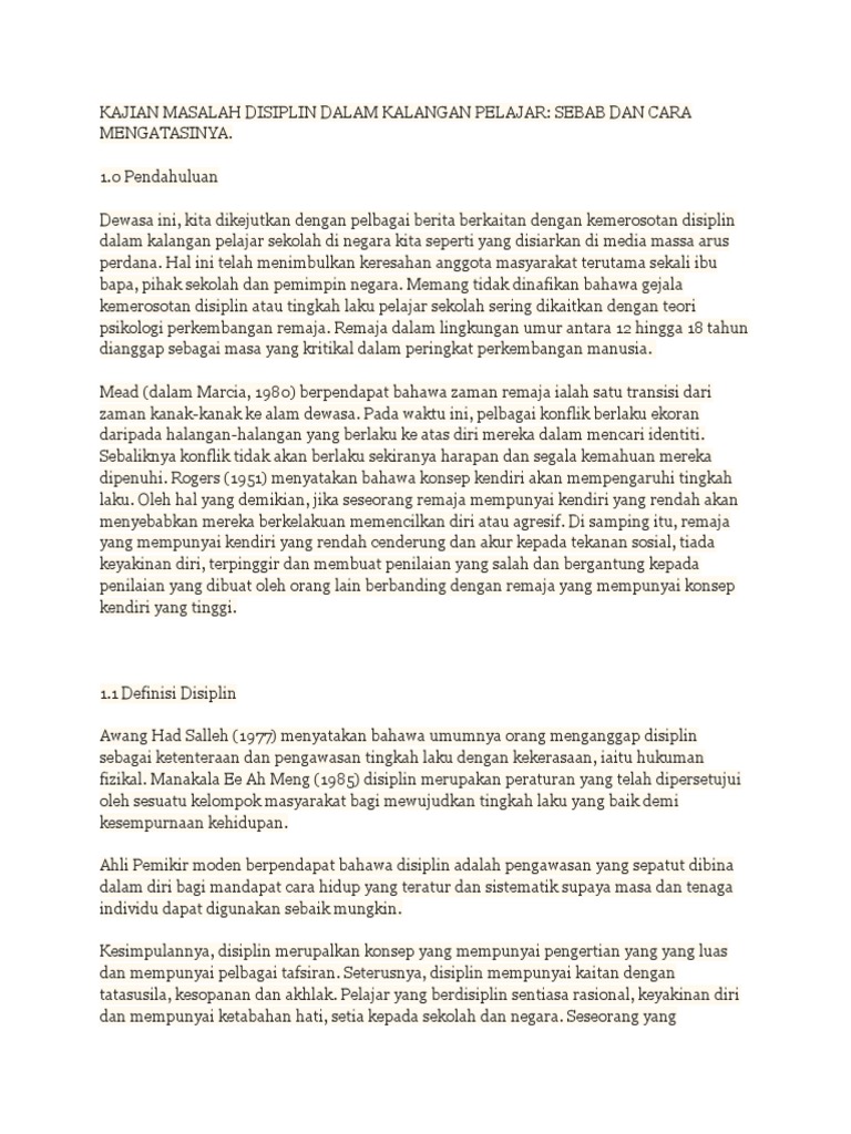 Kajian Masalah Disiplin Dalam Kalangan Pelajar Pdf