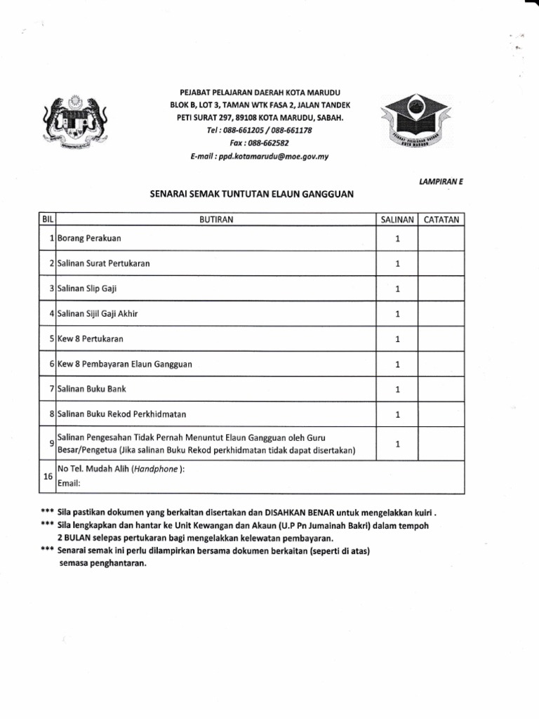 Senarai Semak Tuntutan Elaun Gangguan | PDF