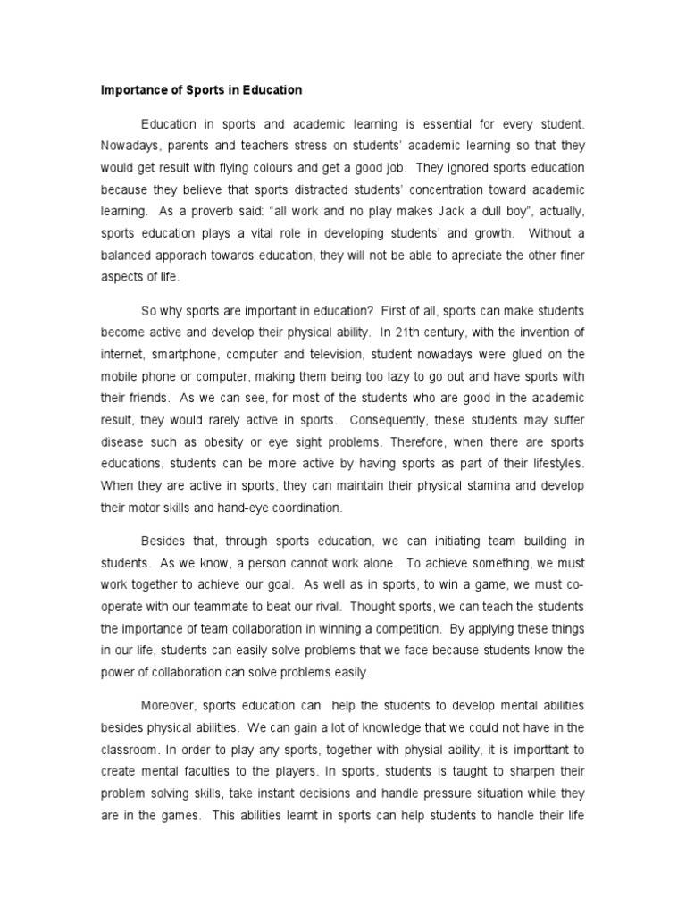 Importance of Sports in Education | PDF | Teachers | Cognition