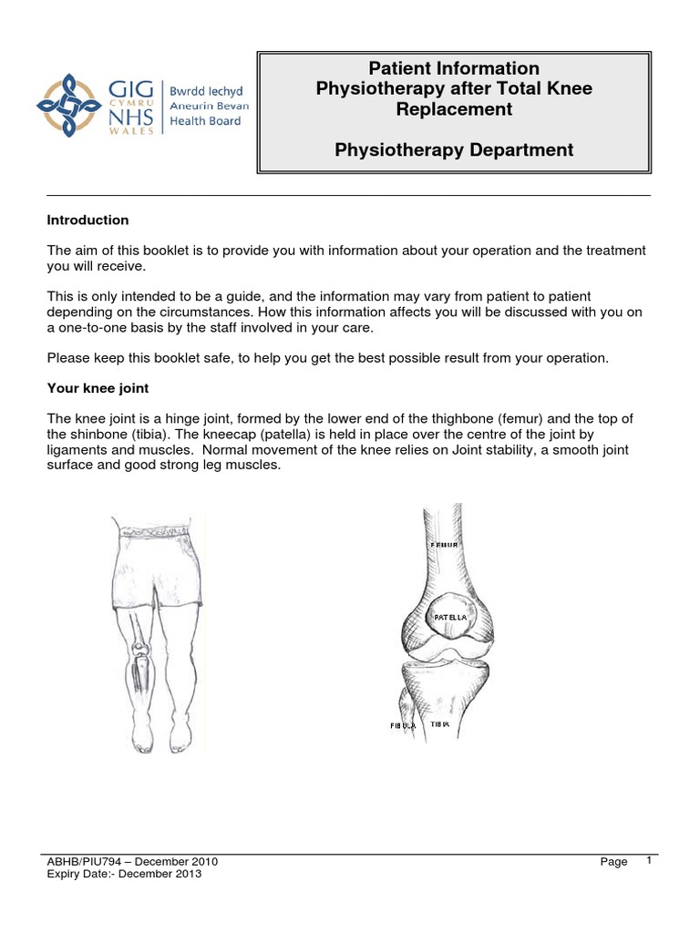 Knee Replacement - Physiotherapy After Total Knee Replacement | PDF