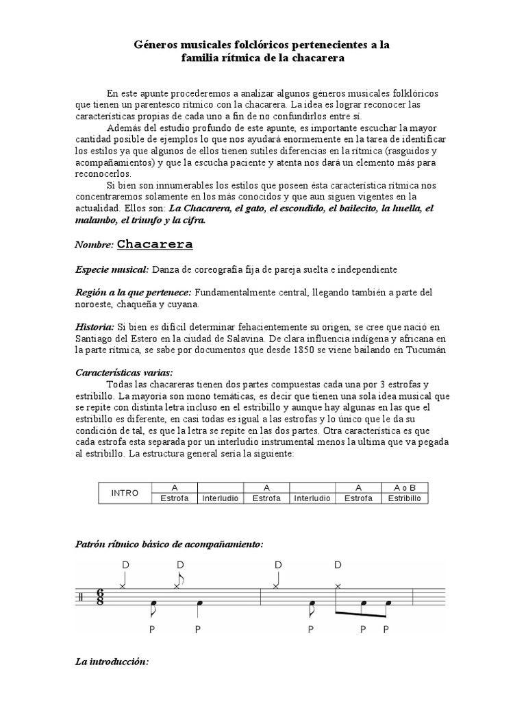 Características de la Chacarera y el Gato | PDF | Acorde (Música) | Ritmo