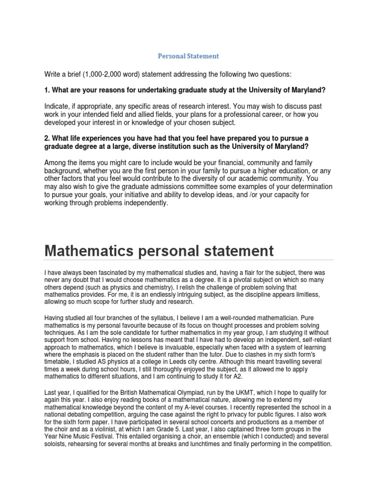 Maths personal statement opening lines picture