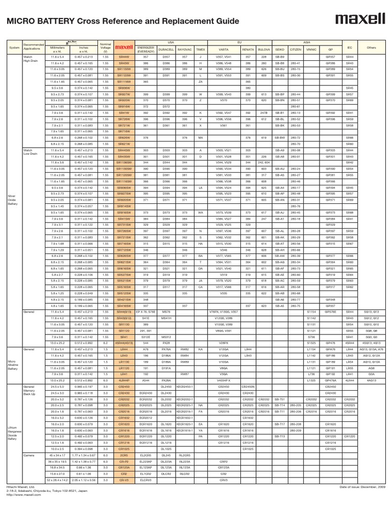 Tabla de Equivalencia de Baterias Tipo Boton PDF Células Galvánicas