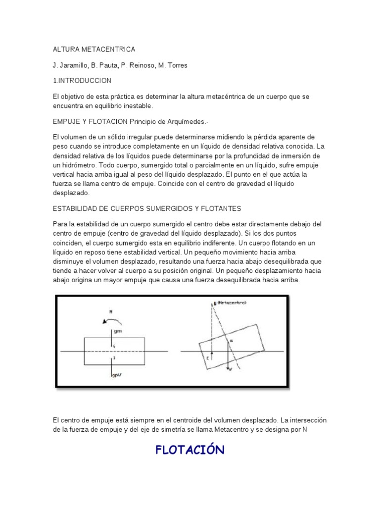 Altura Metacentrica | PDF | Centro de masa | Gravedad