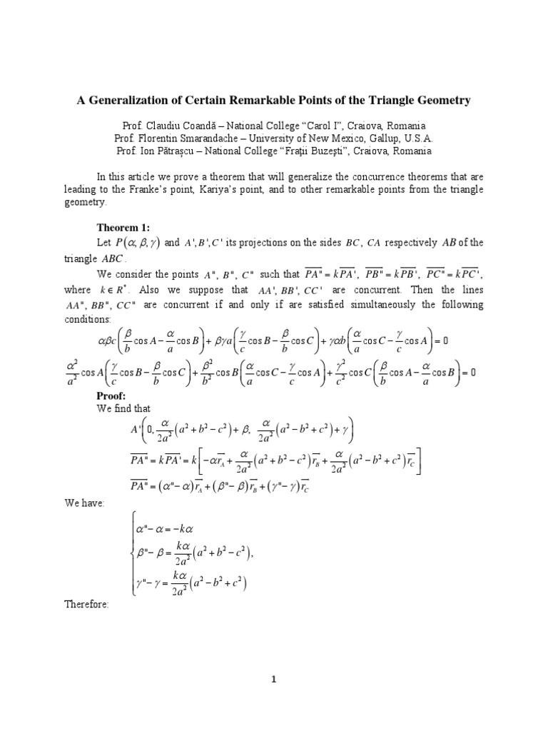 Barycentric Coordinates in Triangle Geometry | PDF | Triangle ...