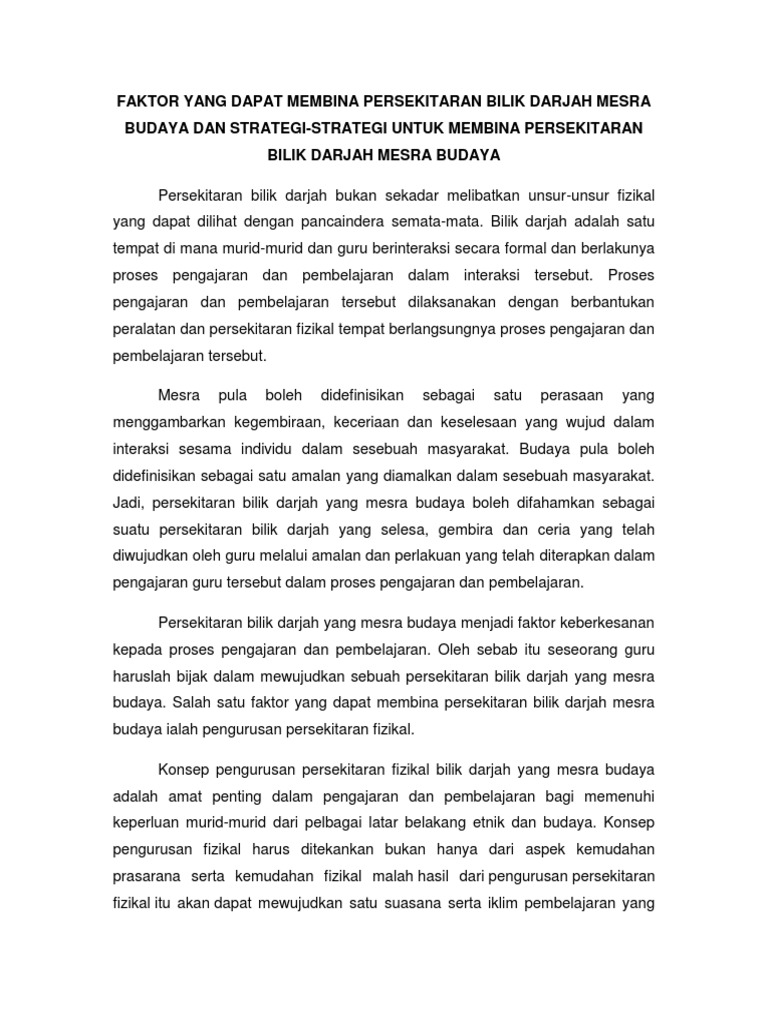 Faktor Yang Dapat Membina Persekitaran Bilik Darjah Mesra 