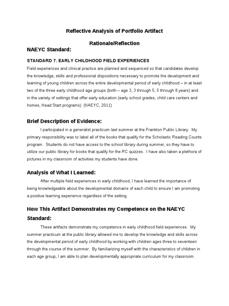 Naeyc 7 Rationale Reflection | PDF