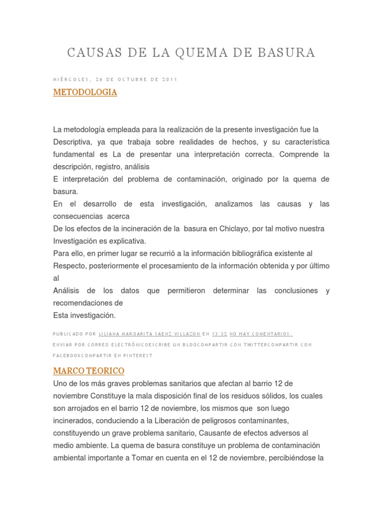 Causas y Consecuencias de la Quema de Basura | PDF | Incineración ...