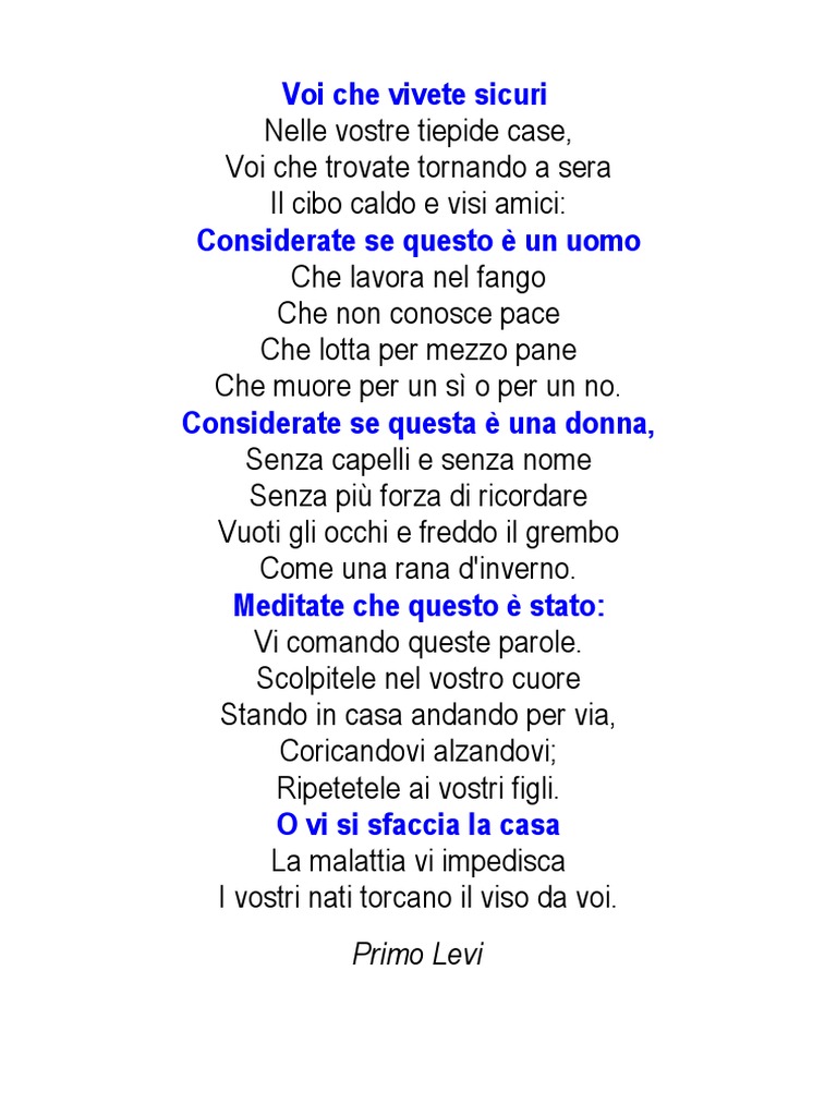 Se Questo E Un Uomo Poesia