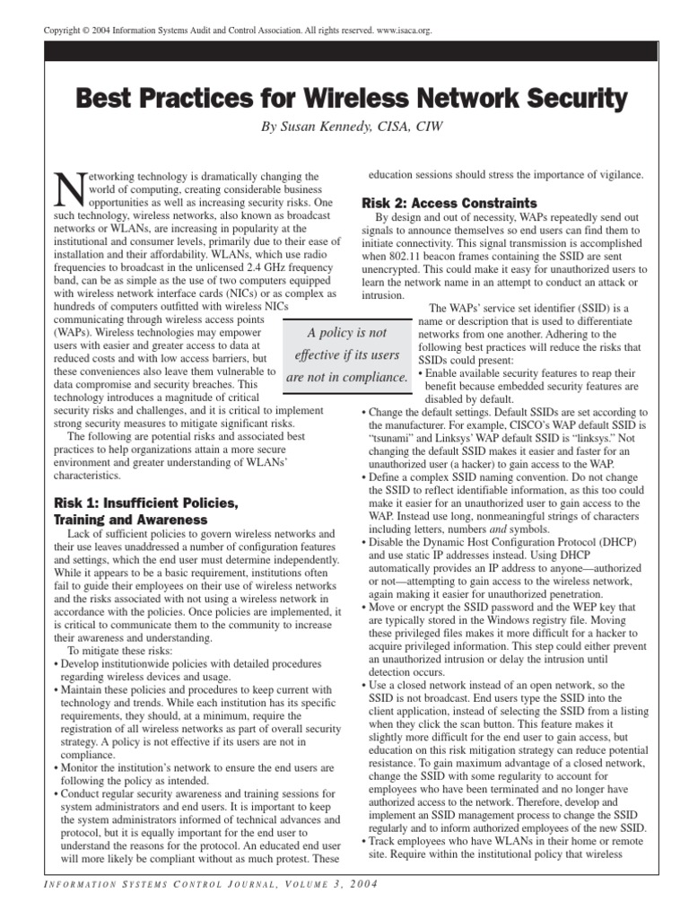View of Best Practices For Wireless | PDF | Wireless Access Point | Wireless Lan