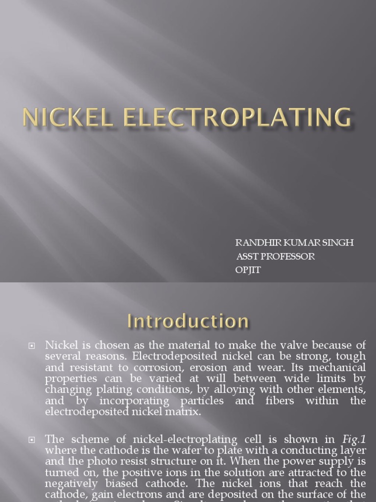 Nickel Electroplating Process Overview | PDF | Nickel | Corrosion