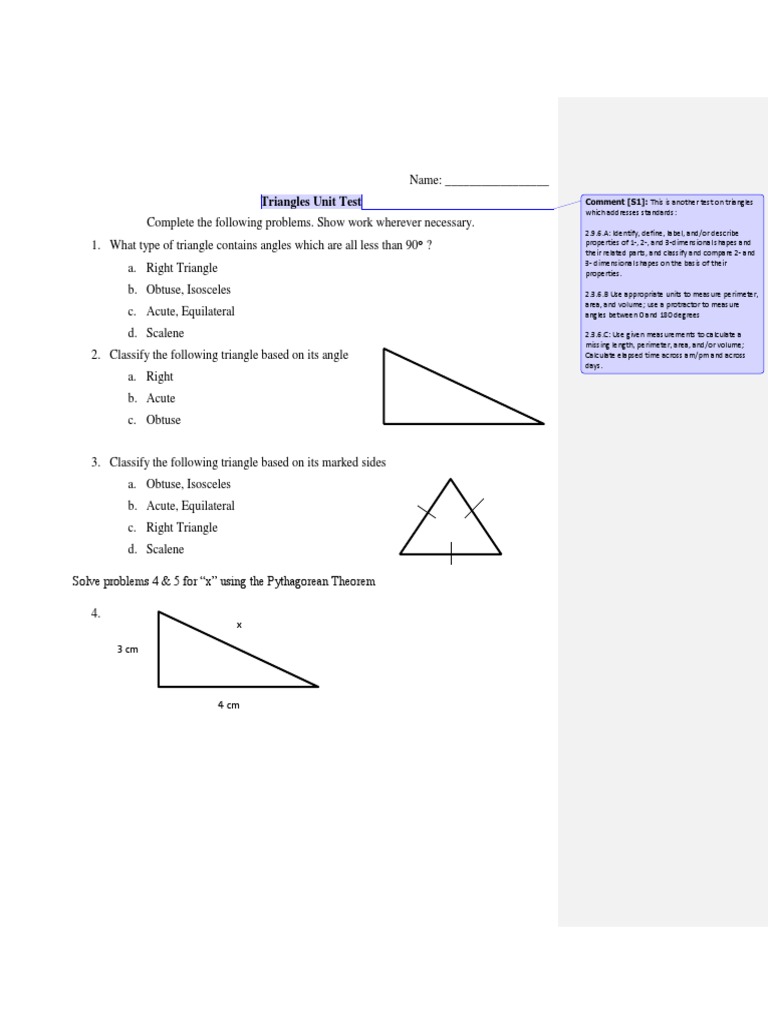 triangles unit test assessment Triangle Area