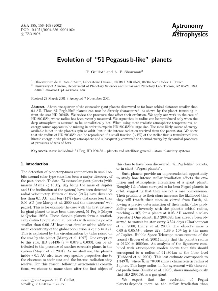 Evolution of 51 Pegasi B Like Planets | PDF | Planets | Stars