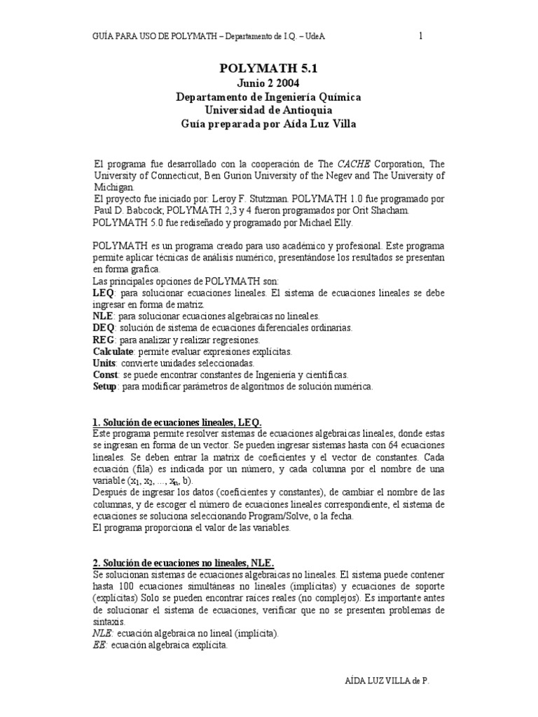 Polymath Guía | PDF | Ecuaciones | Spline (Matemáticas)