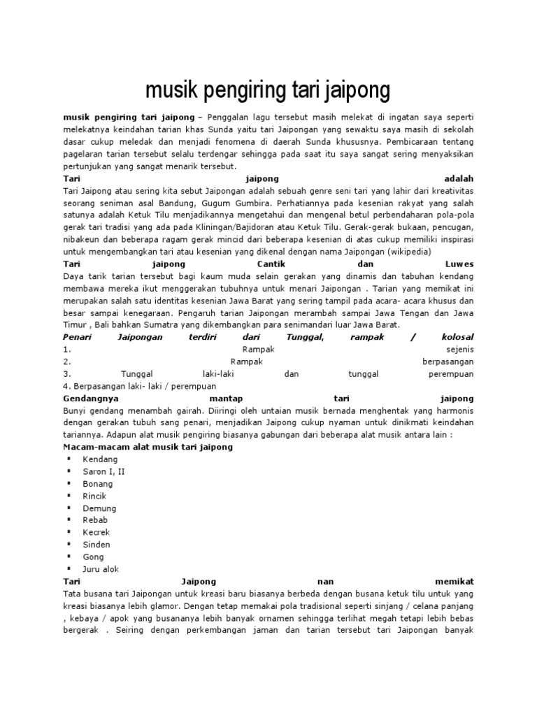 Musik Pengiring Tari Jaipong Pdf