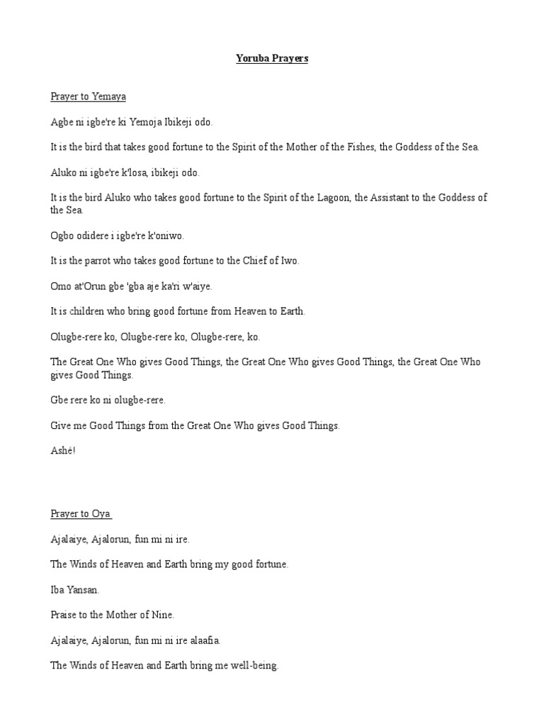 Yoruba Prayers | PDF | Spirituality | Santería