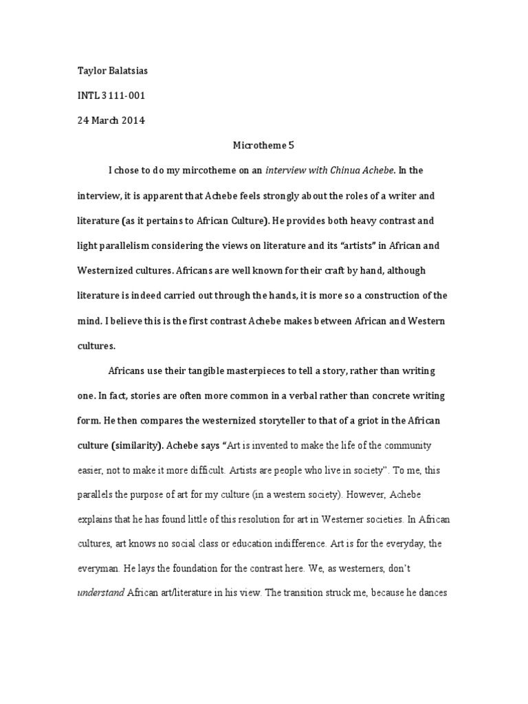 Achebe on African vs. Western Literature | PDF