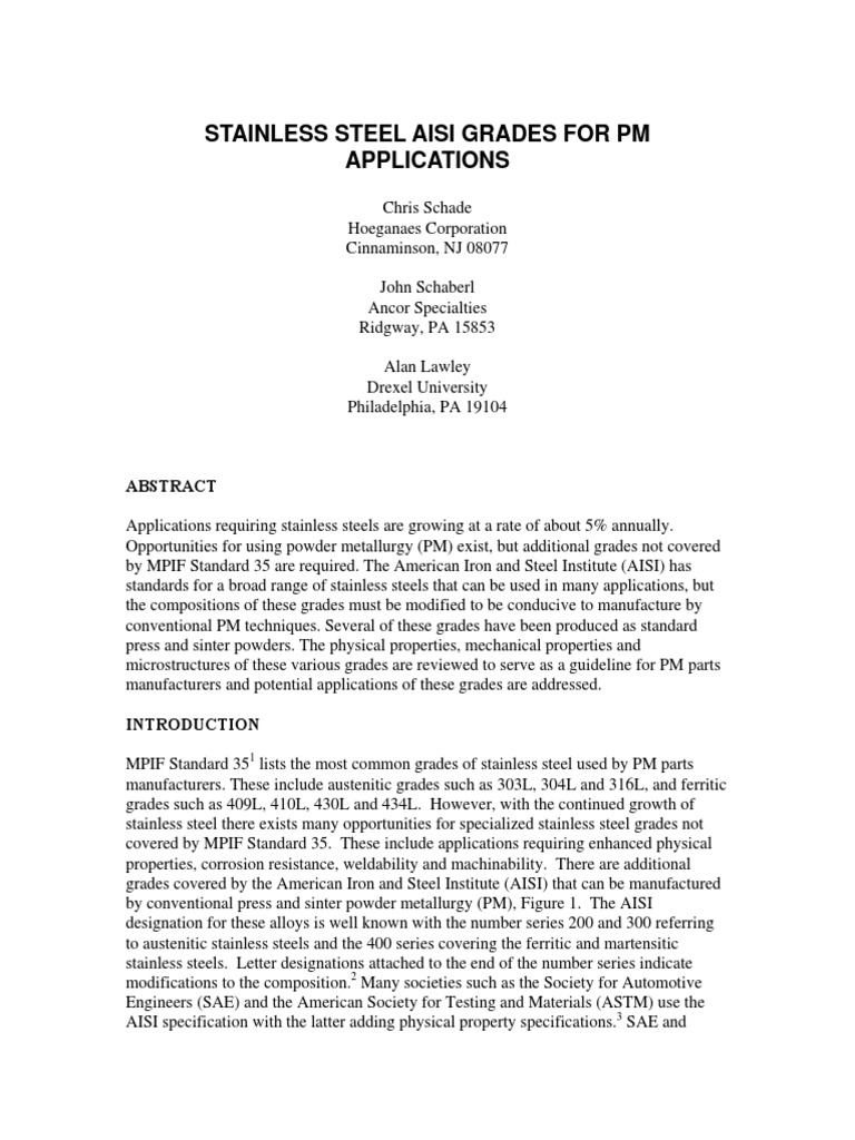 Stainless Steel AISI Grades For PM Applications PDF