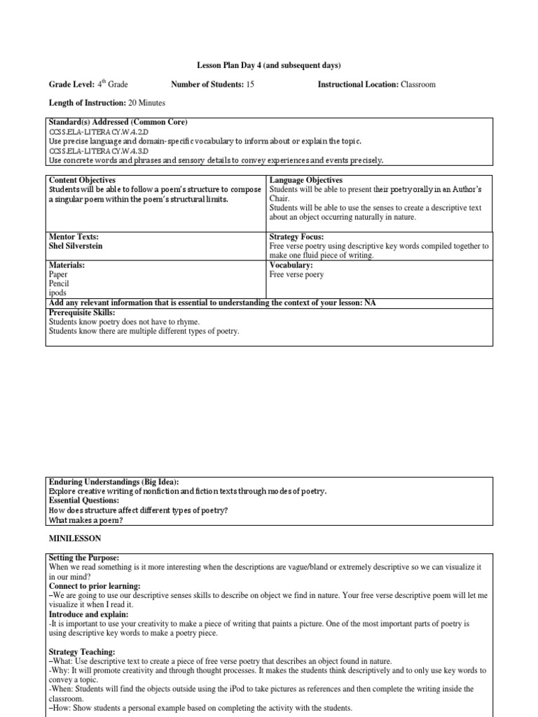 Lesson Plan 4 | PDF | Poetry | Lesson Plan, image size:768x1024