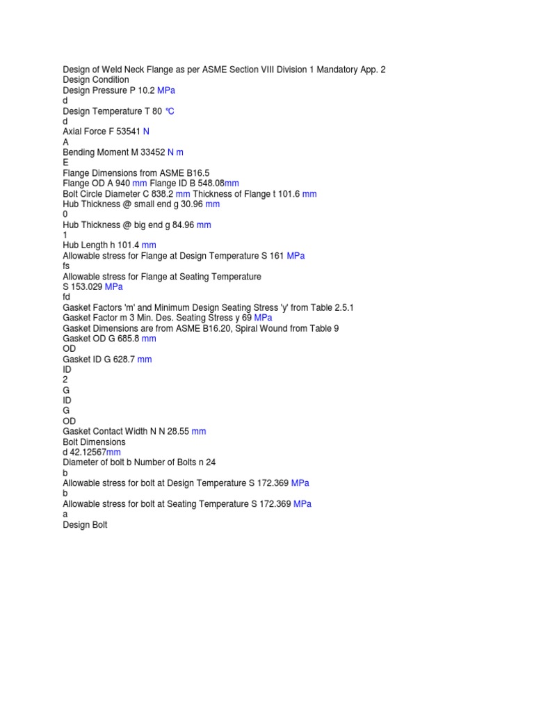 Design Of Weld Neck Flange As Per Asme Section Viii Division 1