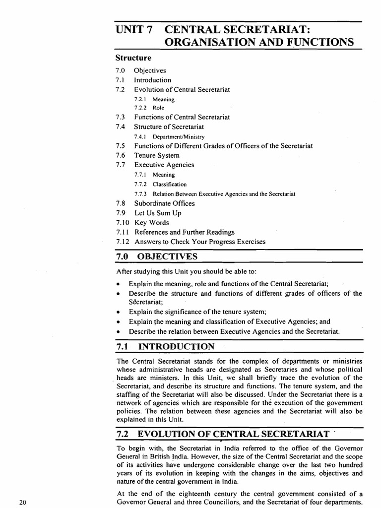 Central Secretariat: Structure & Functions | PDF | Secretary | Ministry ...