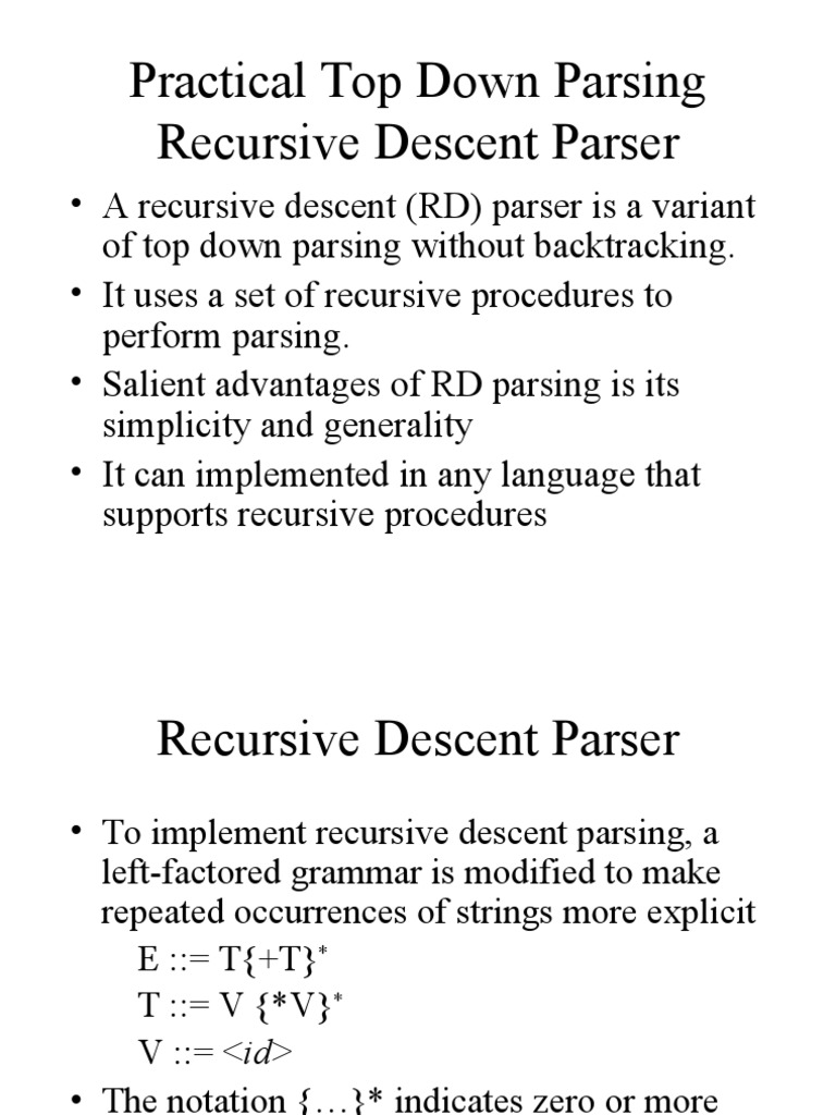 Recursive Descent Parsing Explained | PDF | Parsing | Syntax (Logic)