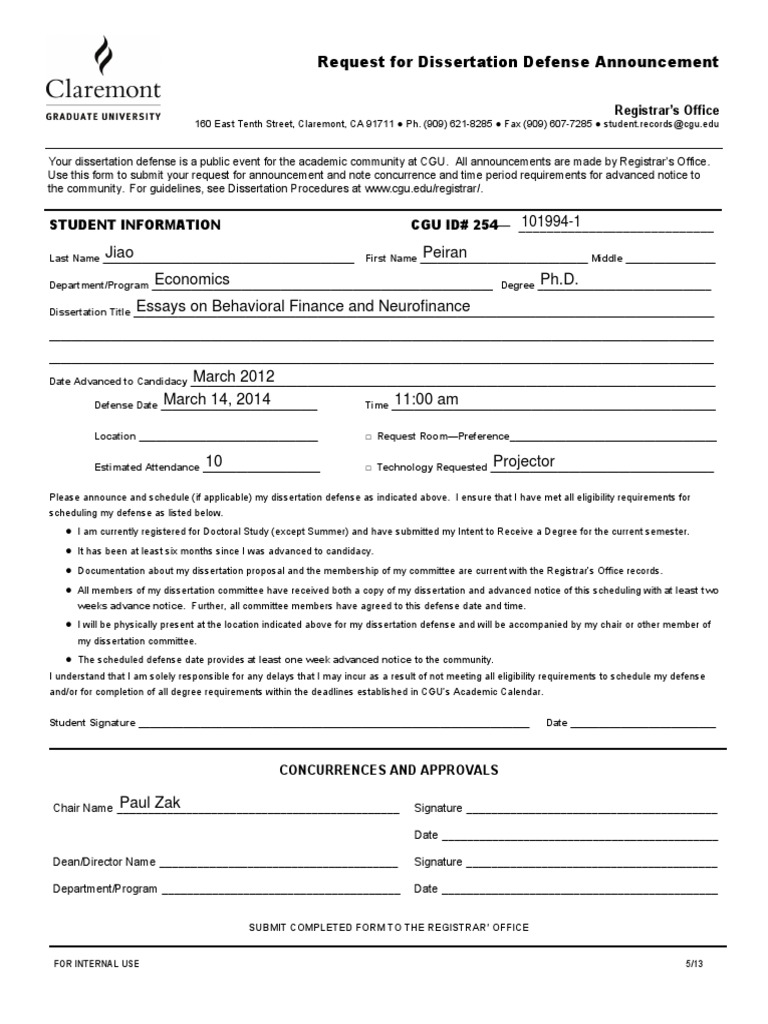 Request Dissertation Defense | PDF