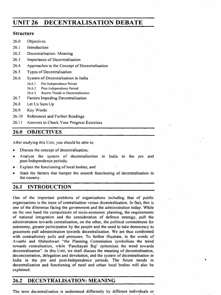 Public Administration Unit-65 Decentralisation Debate | PDF |  Decentralization | British Raj