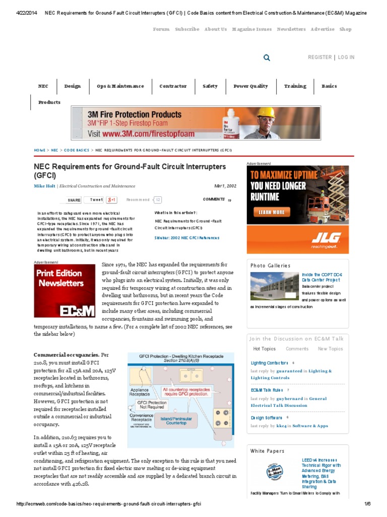 NEC Requirements For GroundFault Circuit Interrupters (GFCI) Code