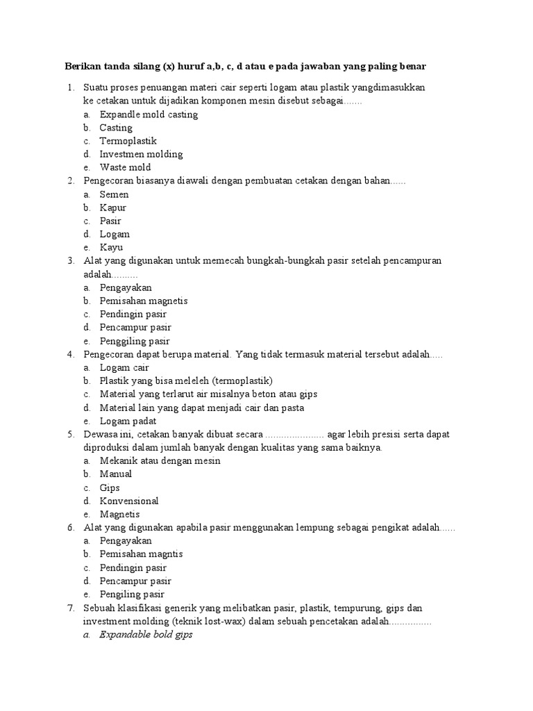 118758124 Soal Memahami Proses Dasar Pembentukan Logam